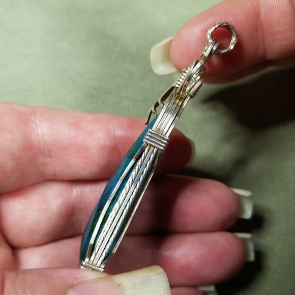 Wire wrapped Chrysocolla Pendant - Picture 12 of 15